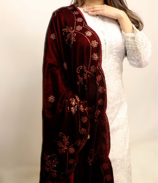 Soft thin maroon velvet shawl