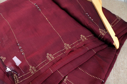 Shiny sheer maroon georgette party saree