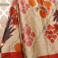 Satin silk print saree red florals