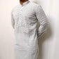 Light grey kurta set with white embroidered work