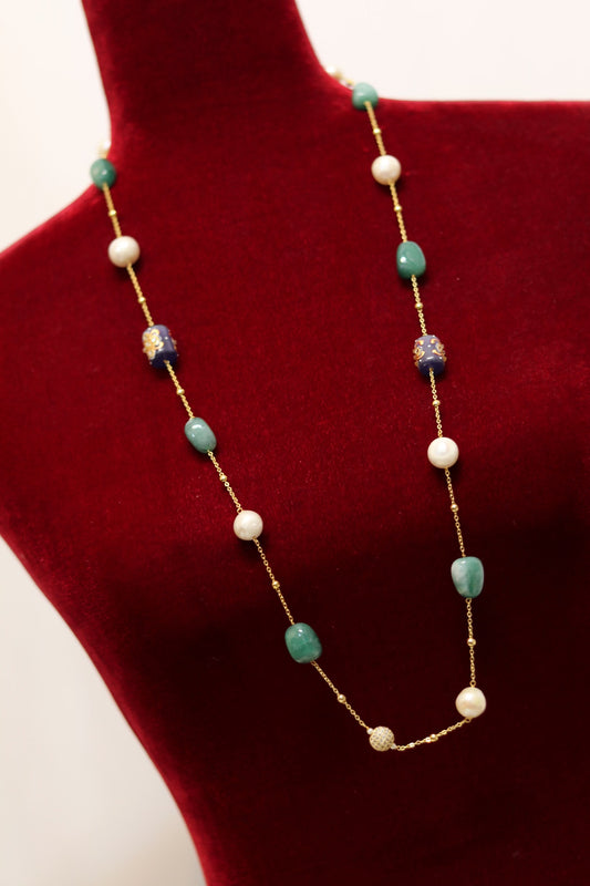 Emerald marble 18k gold long chain