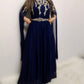 Navy blue flared sleeve one piece belted gown