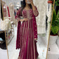 Plum middle slit gown with lehenga shirt