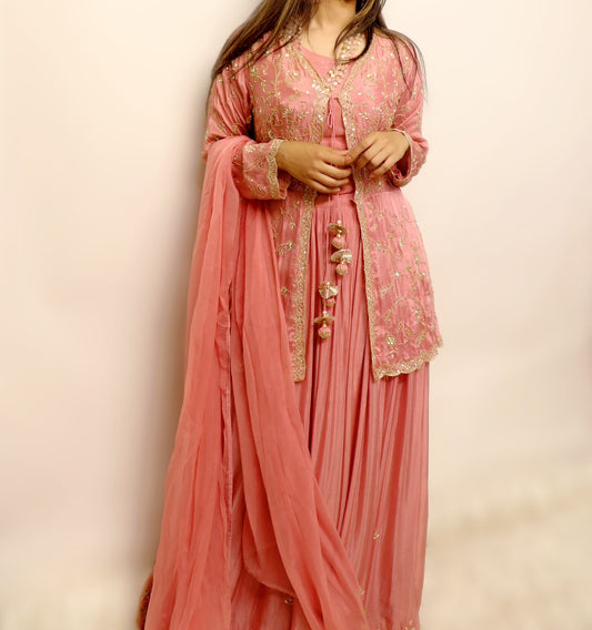 Pink jacket lehenga