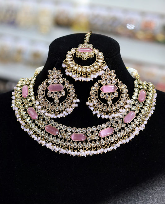 Gold plated ad pink bridal set