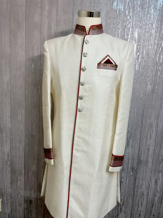 Classic white with red Sherwani - Selina Habibti Attire