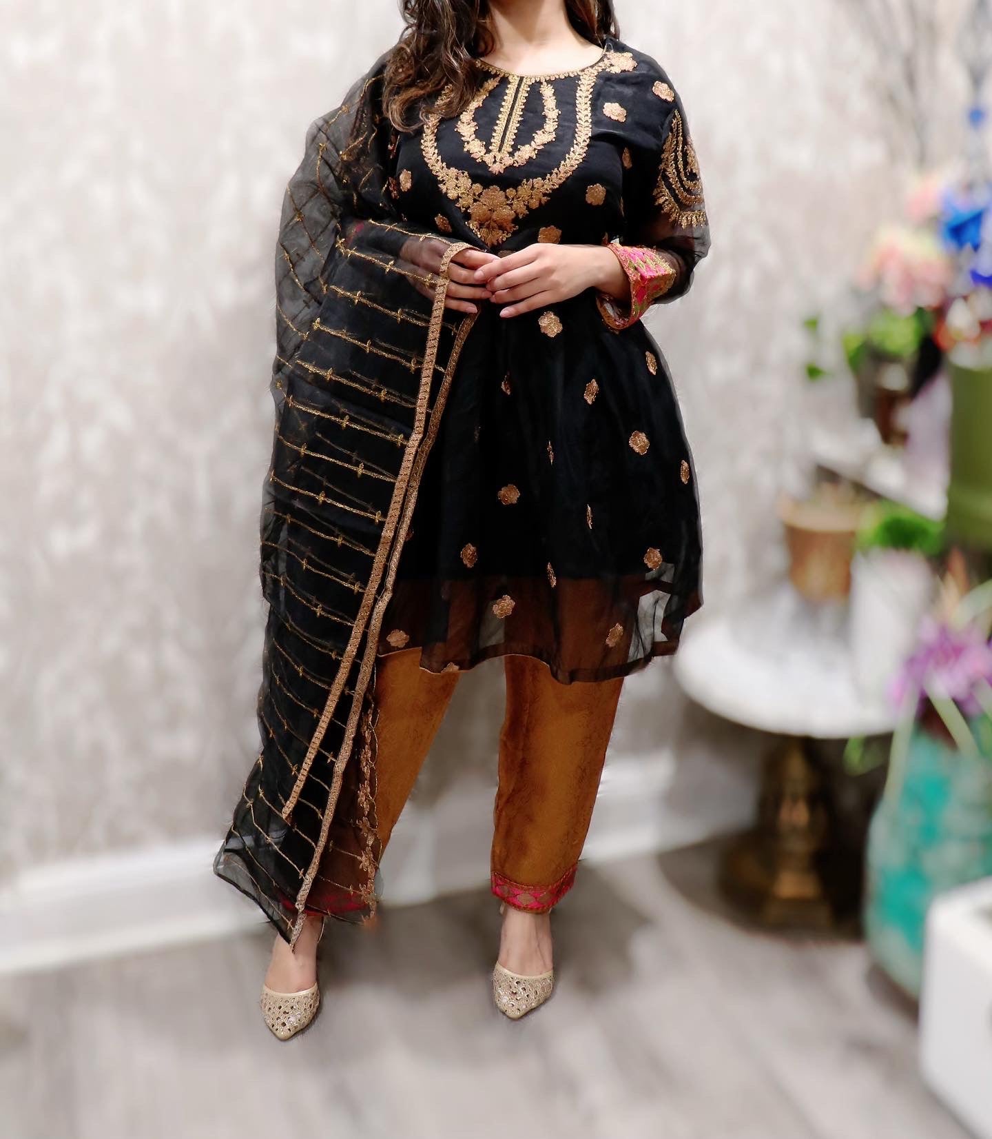 Black frock organza suit
