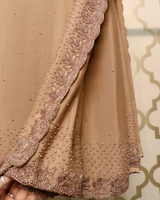 Crepe silk mocha nude saree