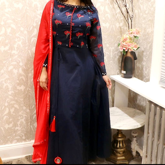 Navy blue mirror anarkali