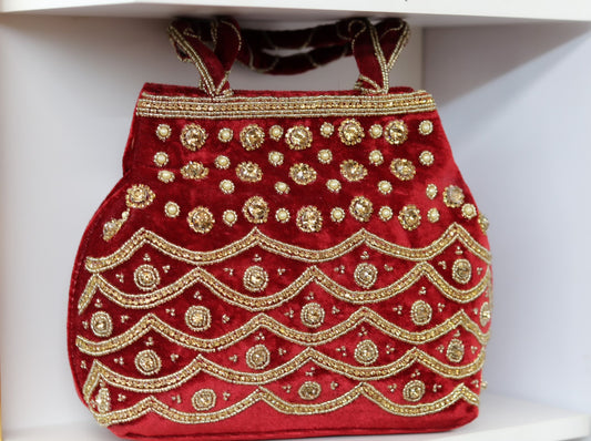Maroon and gold party purse