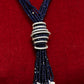 Navy blue beaded silver tone long necklace
