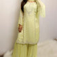 Yellow silver crepe silk gharara suit