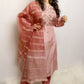 Muslin nude pink three piece with organza duppata