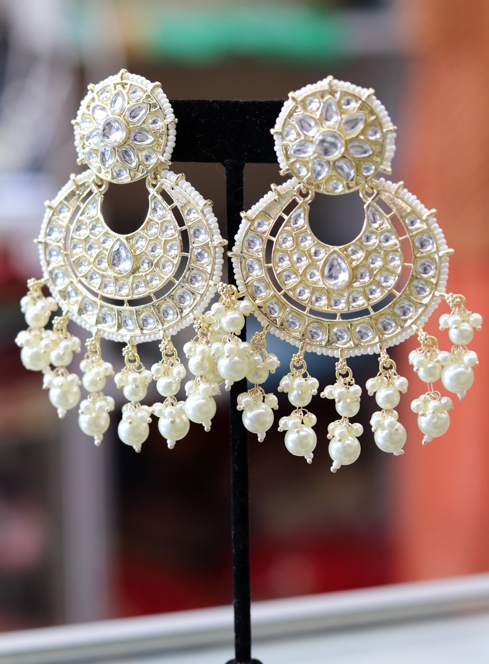 Soka Big Chandbali White Kundan Earrings – Divas Mantra