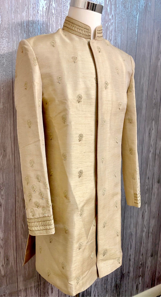 Classy beige gold Sherwani - Selina Habibti Attire