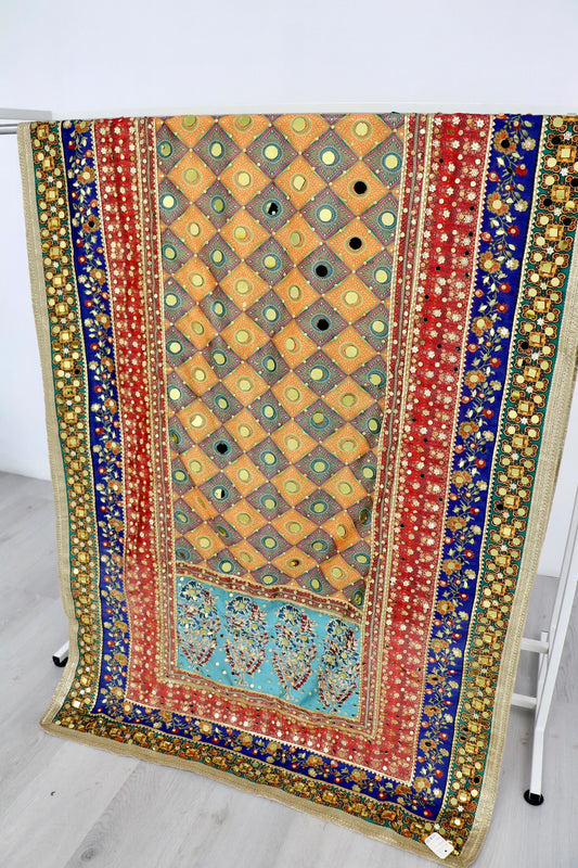 Raw silk large mirror multi color duppata