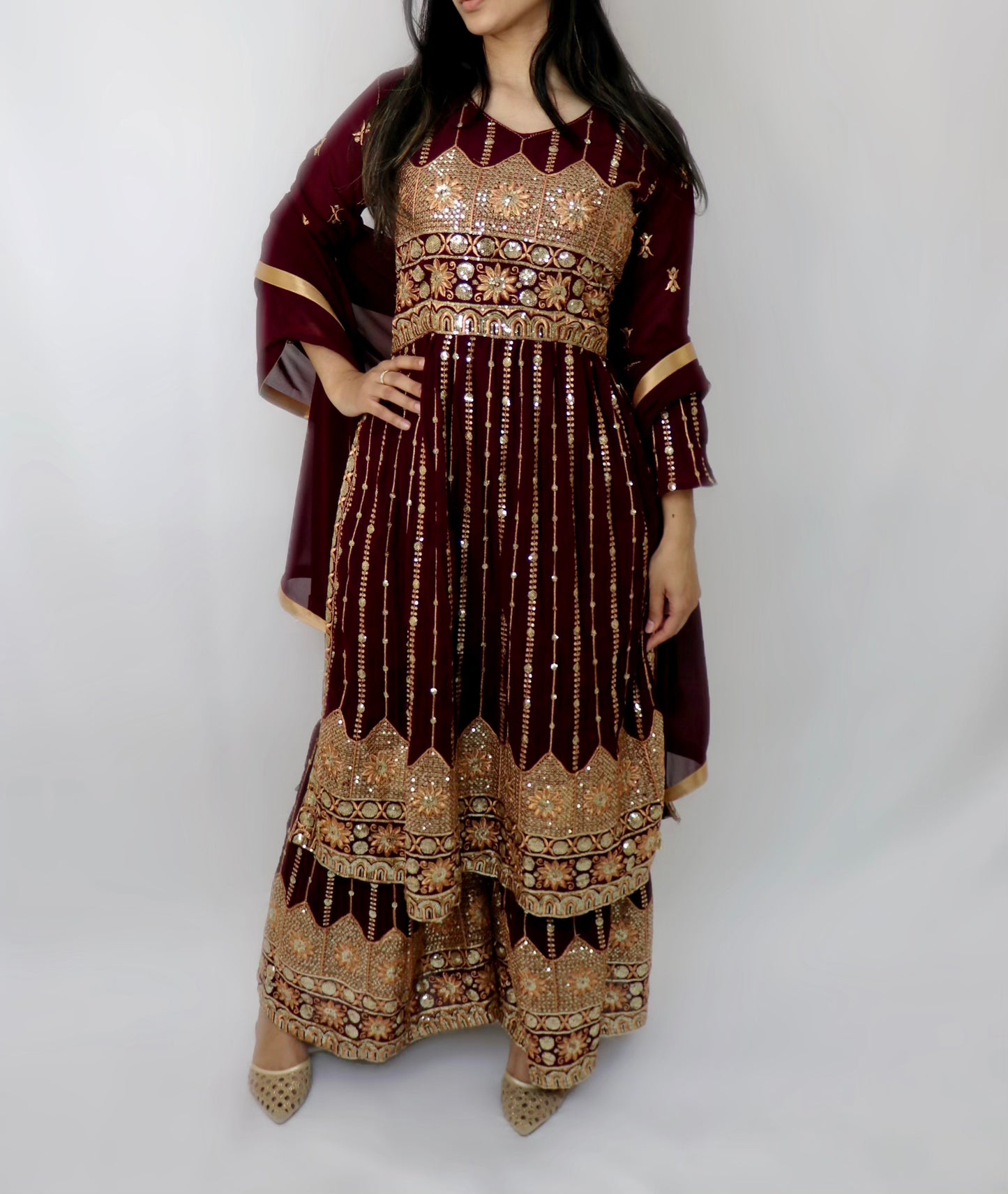 Maroon sequence naira cut suit