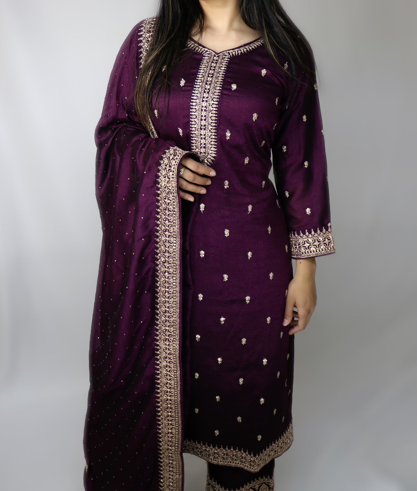 Purple silk palazzo suit